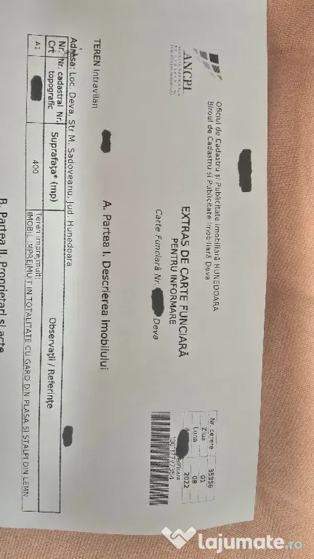 Vand teren intravilan in Zavoi partea de jos situat pe str. Sadoveanu,