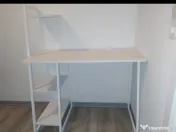 Birou minimalist cu rafturi/bibliotecă integrată -Alb ,stil Modern 