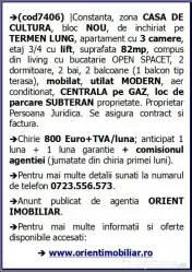 Casa de Cultura, 3 camere, etaj 3, mobilat, gaze, parcare, inchirieri 