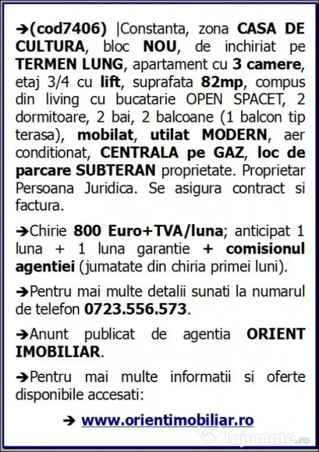 Casa de Cultura, 3 camere, etaj 3, mobilat, gaze, parcare, inchirieri