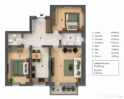 Apartament 3 camere, 2 bai , 72 mp + 4 mp terasa 