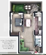 Apartament 2 camere, terasa, semifinisat, CF parcare, boxa,