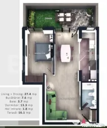 Apartament 2 camere, terasa, semifinisat, CF parcare, boxa,