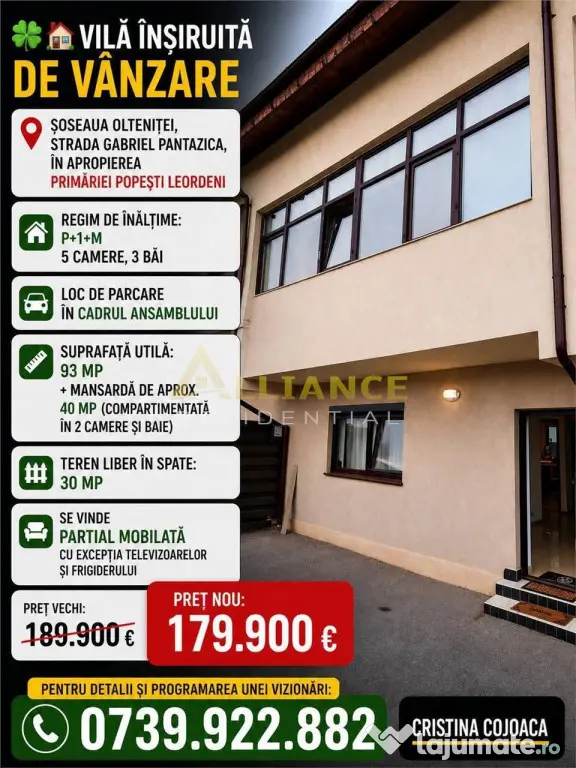 Vila insiruita P 1 M 5 camere 3 bai Primarie Popesti Leorden