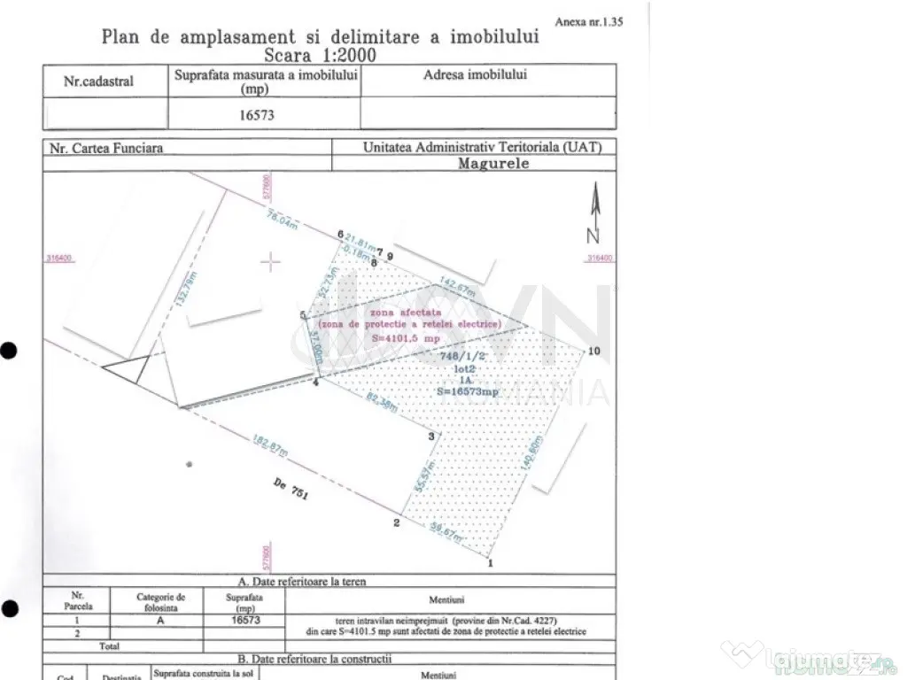 Teren intravilan Magurele 16573 mp - 15 EUR mp - Dubla de...