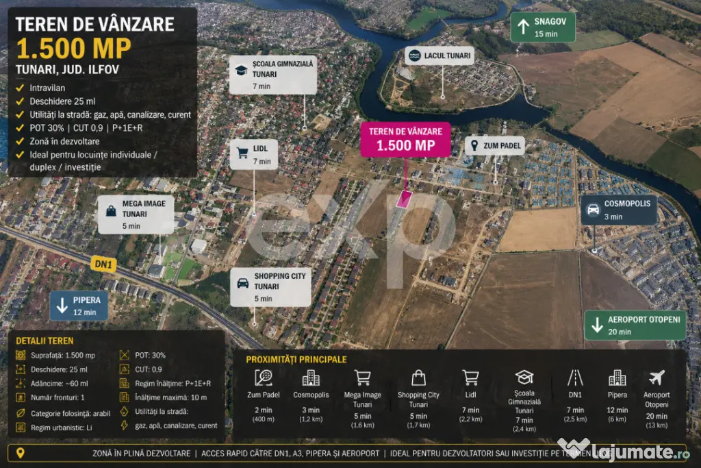 Teren intravilan 1.500 mp | Deschidere 25 ml | Utilități l