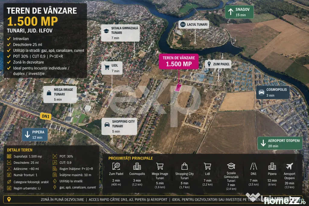 Teren intravilan 1.500 mp | Deschidere 25 ml | Utilități l