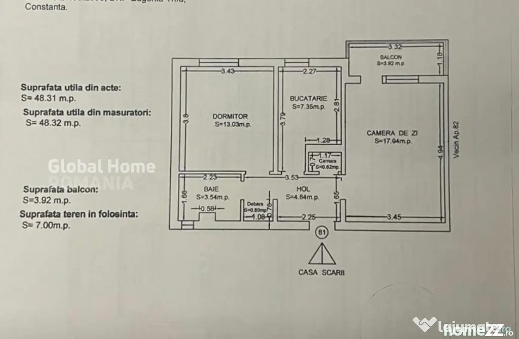 Apartament 2 camere 53 mp utili |Tomis Nord-Zona Rovere Stra