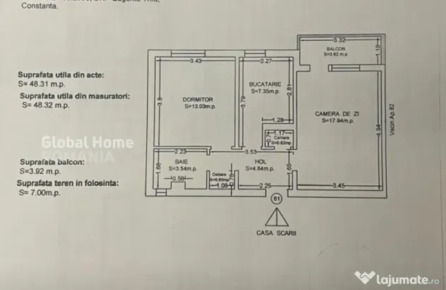 Apartament 2 camere 53 mp utili |Tomis Nord-Zona Rovere Stra
