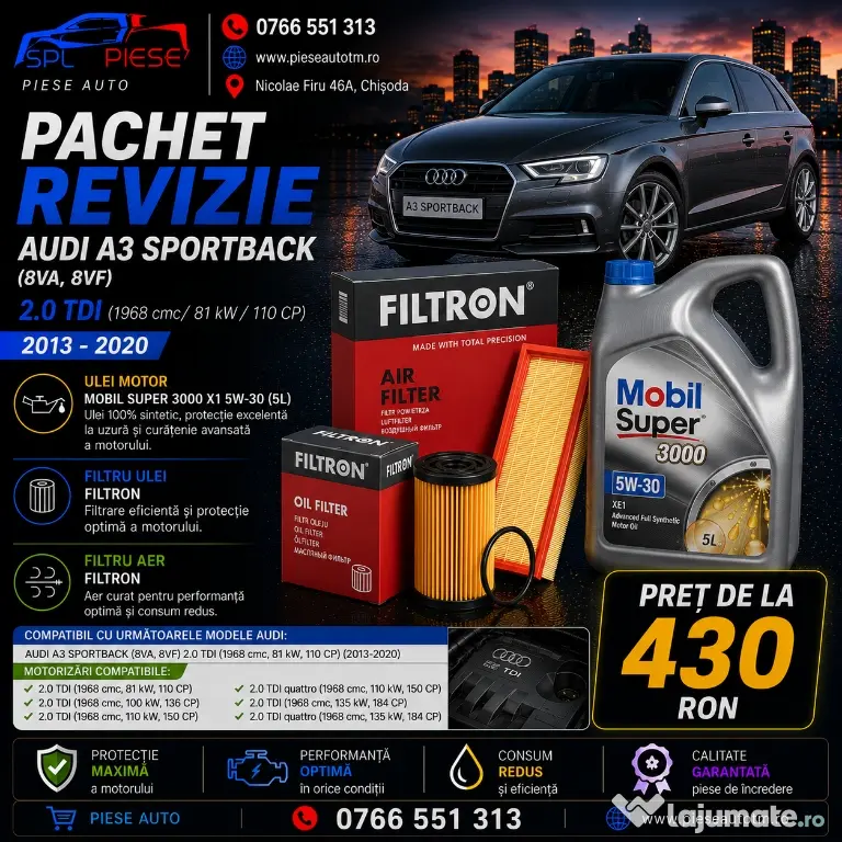 Pachet Revizie Audi A3 Sportback (8VA, 8VF) 2.0 TDI