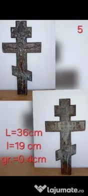 Cruce Ortodoxă Rusească din Bronz, sec. XIX, 36 cm, piesă veche autentică 
