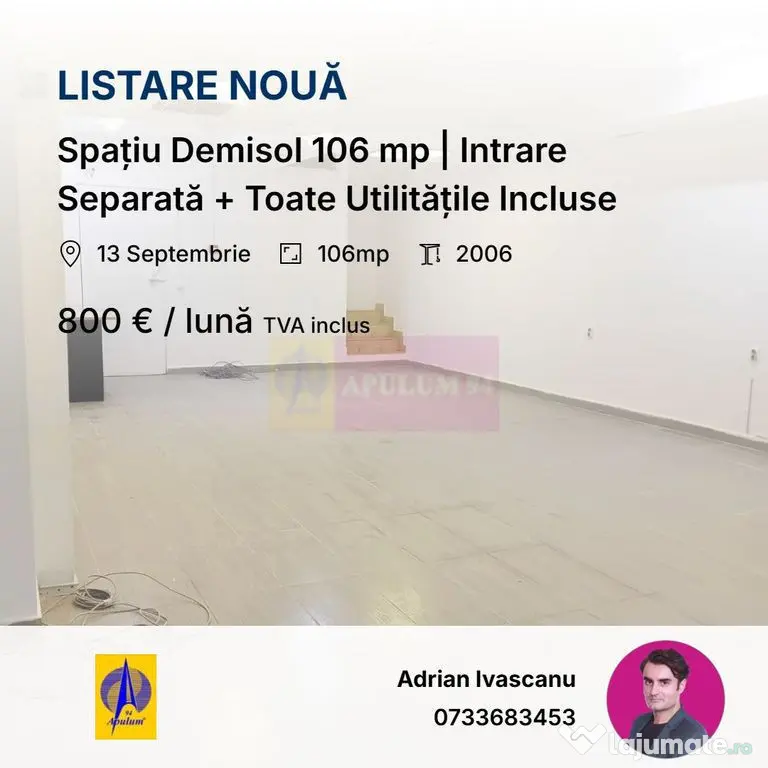 Spațiu Demisol 106 mp | Intrare Separată + Toate Utilit...