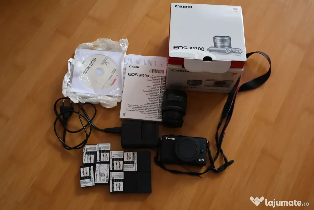 Canon EOS M100 + Obiectiv 15-45mm - Set Complet, 10 Baterii Incluse