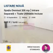 Spațiu Demisol 106 mp | Intrare Separată + Toate Utilit... 