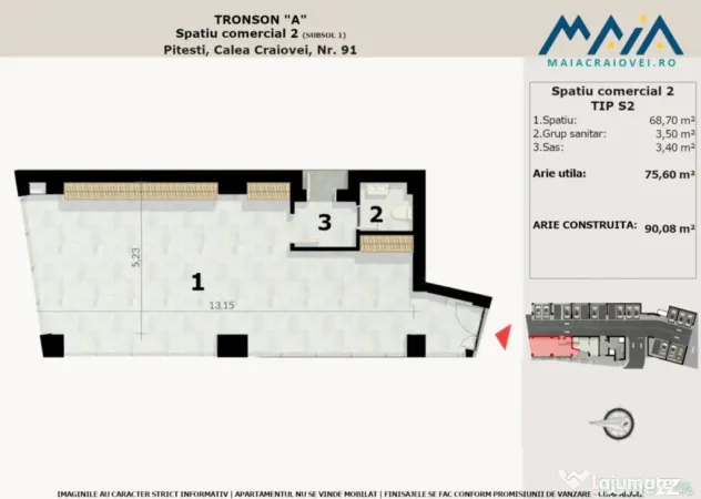 Spatiu Comercial de vanzare | Pitesti, Central | Birouri | C - Pitesti (Arges)