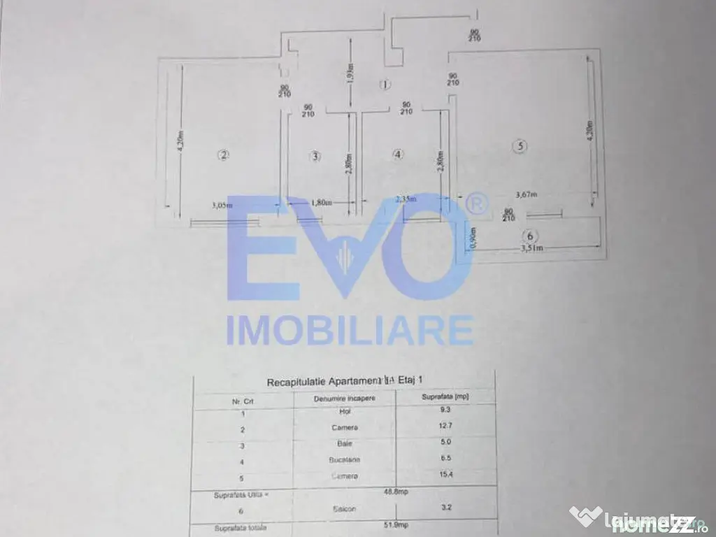 Apartament cu 2 camere, etajul 1, decomandat, geam la baie, - Rediu (Iasi)
