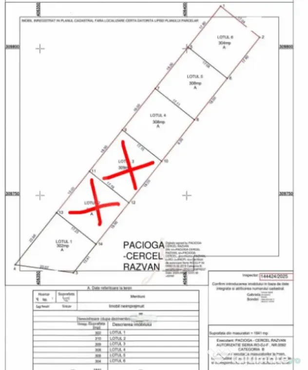 Teren 3 parcele intravilan, 308 mp, deschidere 18 m, Damila