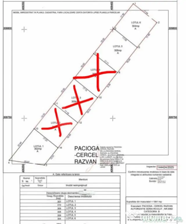 Teren 3 parcele intravilan, 308 mp, deschidere 18 m, Damila - Malu Mare (Dolj)