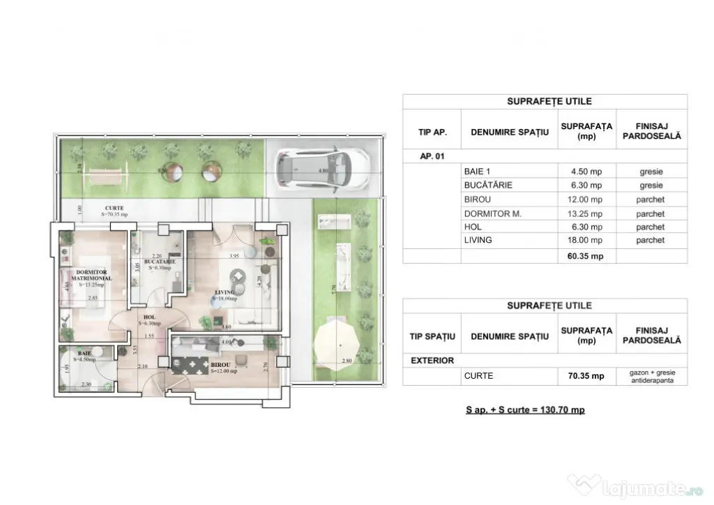 Apartament 3 camere, loc de parcare, 60.35 mp, zona Galata