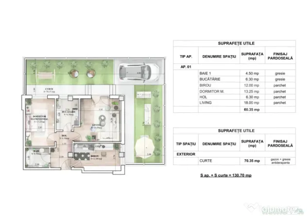 Apartament 3 camere, loc de parcare, 60.35 mp, zona Galata - Iasi (Iasi)