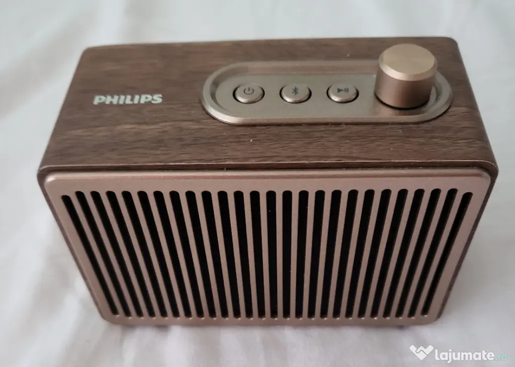 Boxa portabila PHILIPS TAVS300/00, retro design, Carcasă lemn vintage.