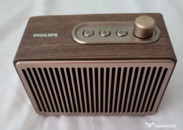Boxa portabila PHILIPS TAVS300/00, retro design, Carcasă lemn vintage.