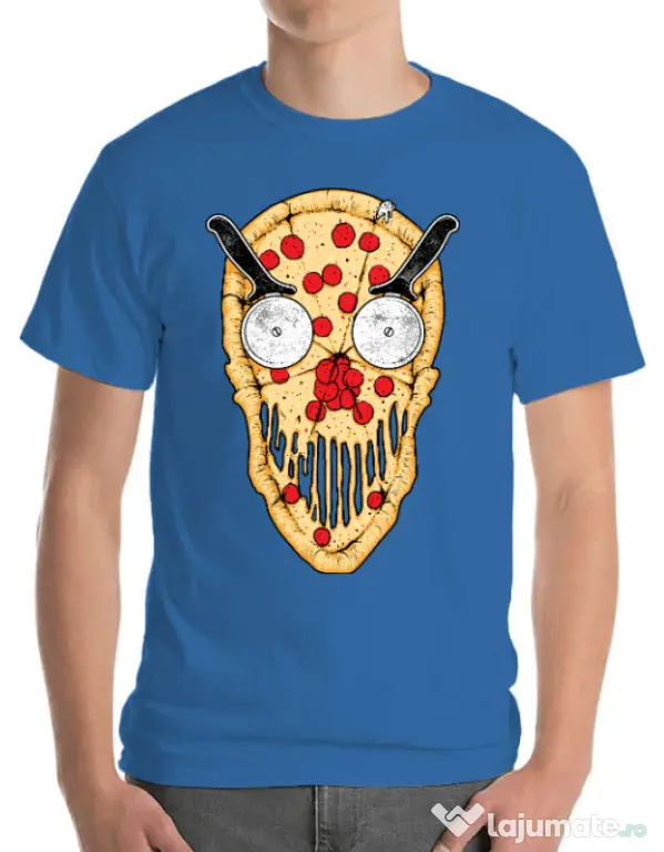 Tricou ADLER barbat Pizza skull Albastru azuriu