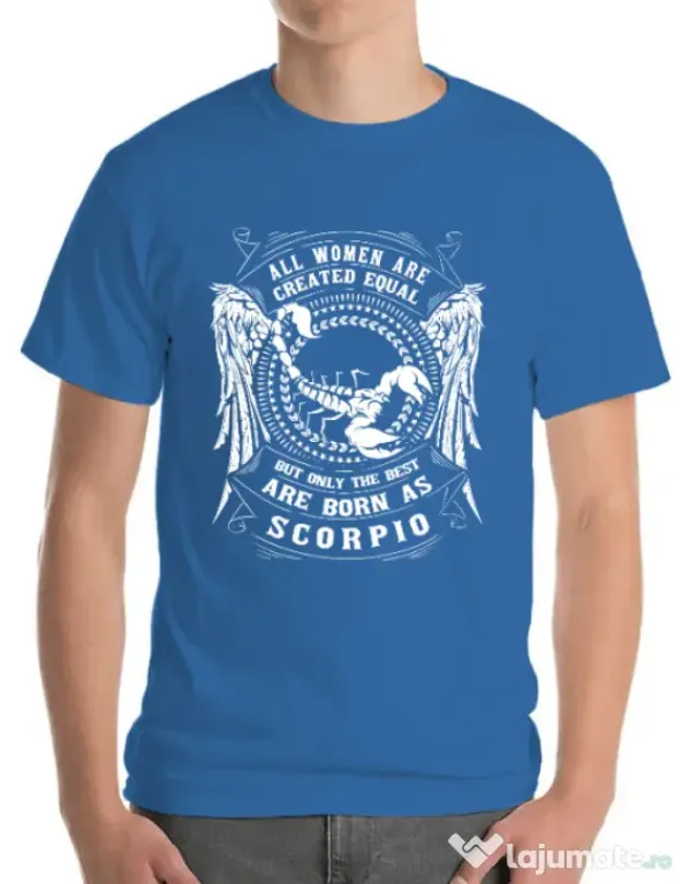 Tricou ADLER barbat The best women are born as Scorpio Albastru azuriu