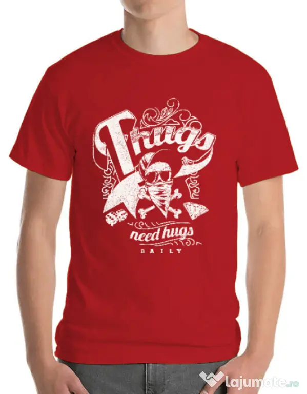 Tricou ADLER barbat Thugs need hugs Rosu