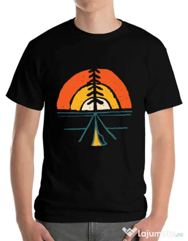 Tricou ADLER barbat Camp and sunset Negru