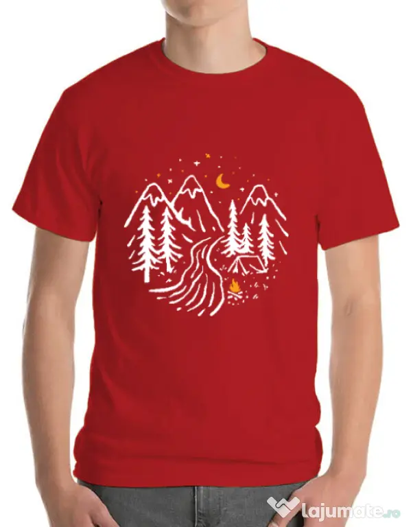Tricou ADLER barbat Night camping Rosu