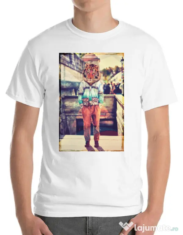Tricou ADLER barbat Tiger head Alb
