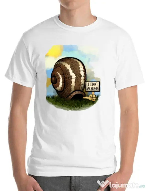 Tricou ADLER barbat I stay home 2 Alb