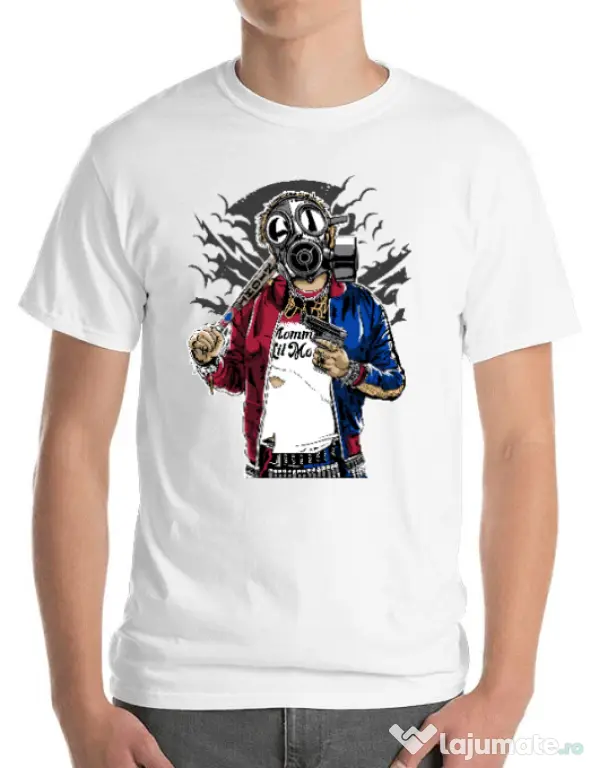 Tricou ADLER barbat Suicide gas mask Alb
