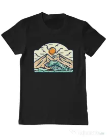 Tricou ADLER barbat Mountain and wave Negru