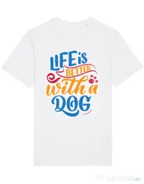 Tricou STANLEY STELLA barbat Life is better with a dog Alb