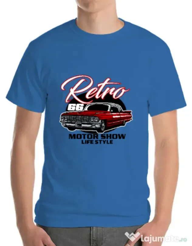 Tricou personalizat barbat retro motorshow Albastru azuriu