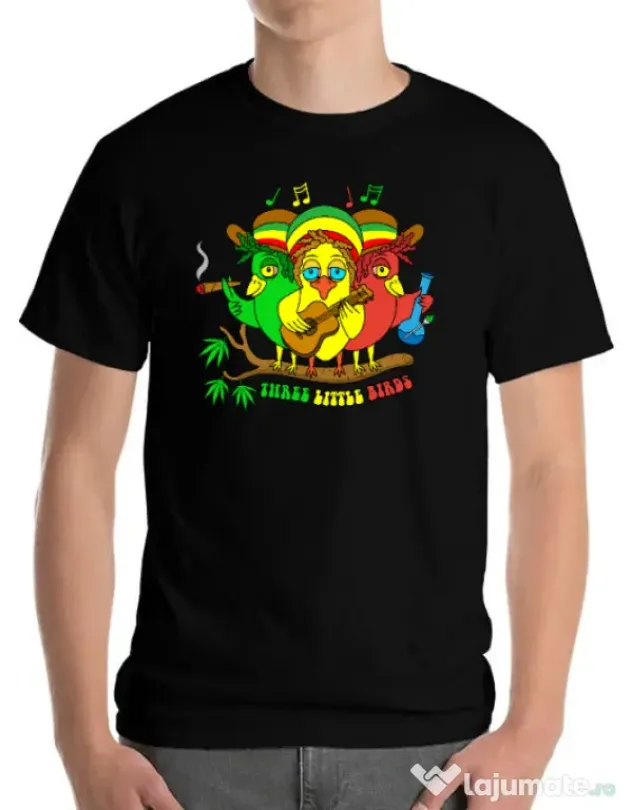 Tricou personalizat barbat Three Little Birds Negru