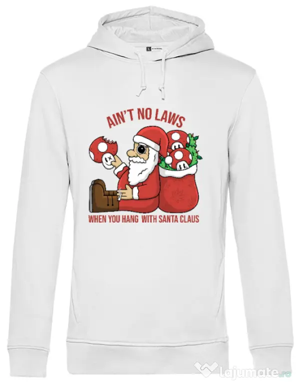 Hanorac barbat cu gluga Stoned Santa Alb