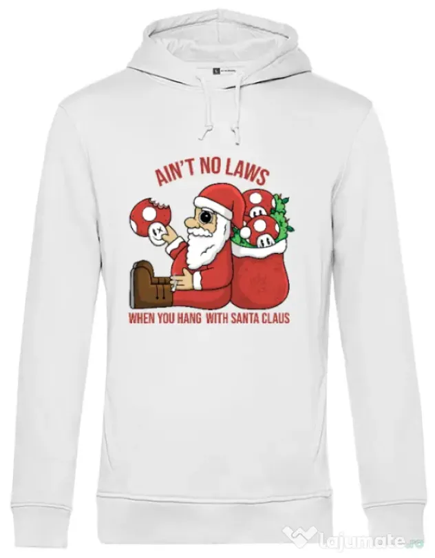Hanorac barbat cu gluga Stoned Santa Alb