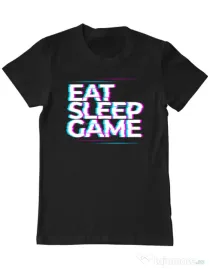 Tricou personalizat barbat Eat Sleep Game Negru