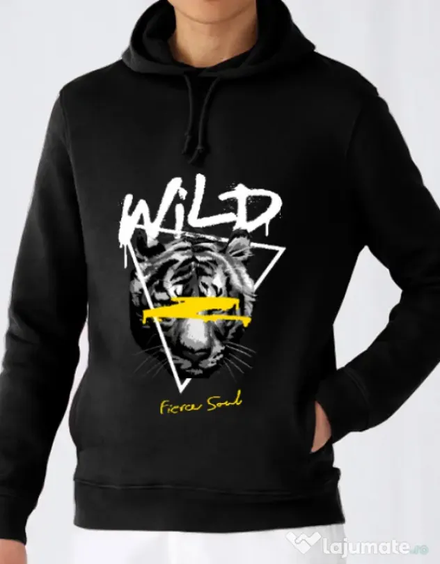 Hanorac barbat cu gluga Wild Fierce Soul Negru