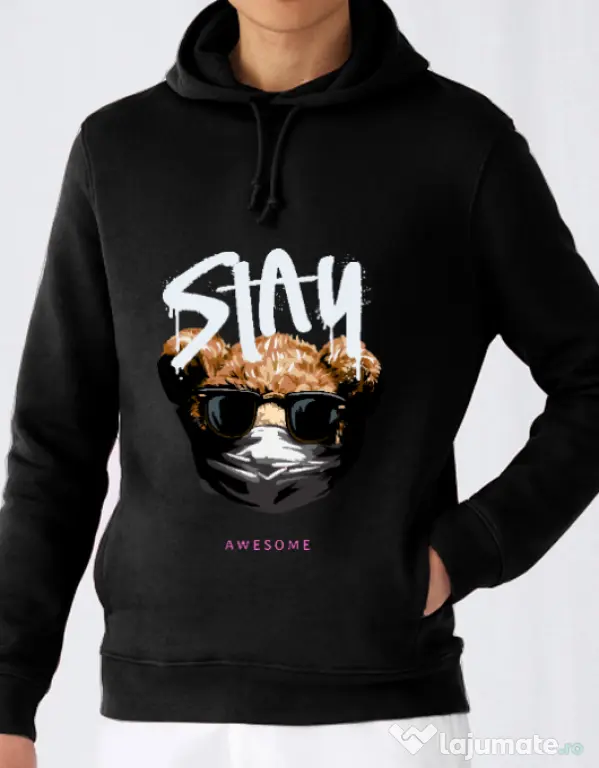 Hanorac barbat cu gluga Stay awesome Negru