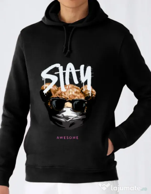 Hanorac barbat cu gluga Stay awesome Negru