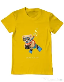 Tricou personalizat barbat Bear Snorkeling Galben