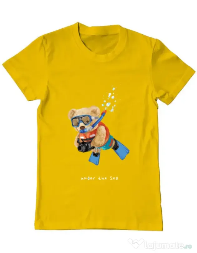 Tricou personalizat barbat Bear Snorkeling Galben