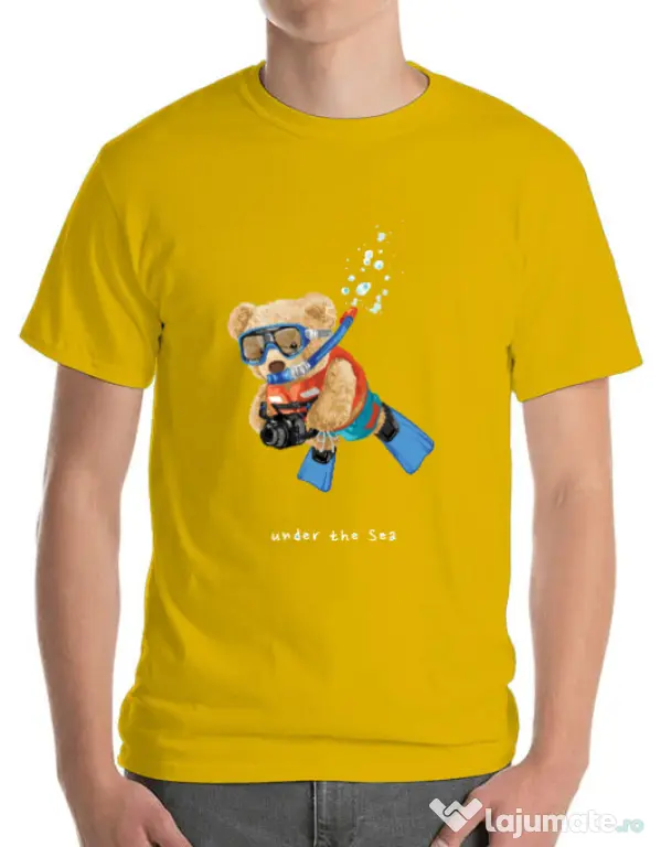 Tricou personalizat barbat Bear Snorkeling Galben