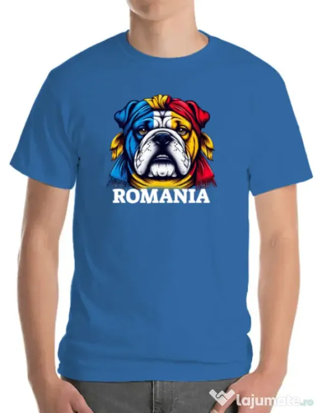 Tricou personalizat barbat BULLDOG ROMANIA Albastru azuriu