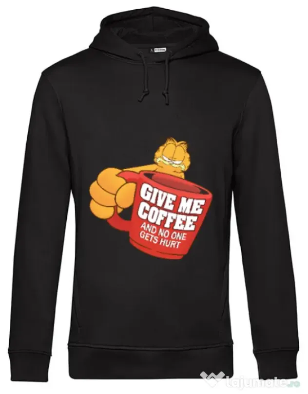 Hoodie barbat cu gluga Give me coffee Negru