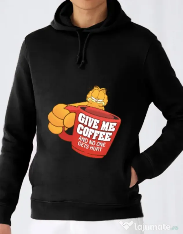 Hoodie barbat cu gluga Give me coffee Negru